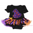 Halloween Black Baby Bodysuit Orange Purple Black Striped Pettiskirt & Purple Pumpkin Hat Print JS4680